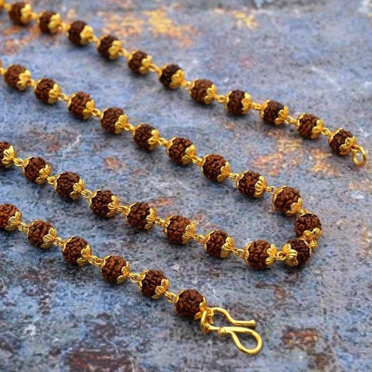 Gold-Plated Rudraksha Mala – Sacred Elegance, Divine Energy