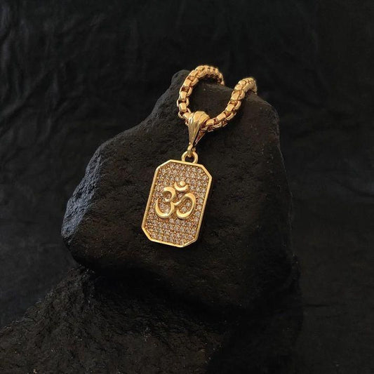 Gold Plated Om Diamond Pendant with Chain – Divine Elegance for Daily Wear (Pack of 1)