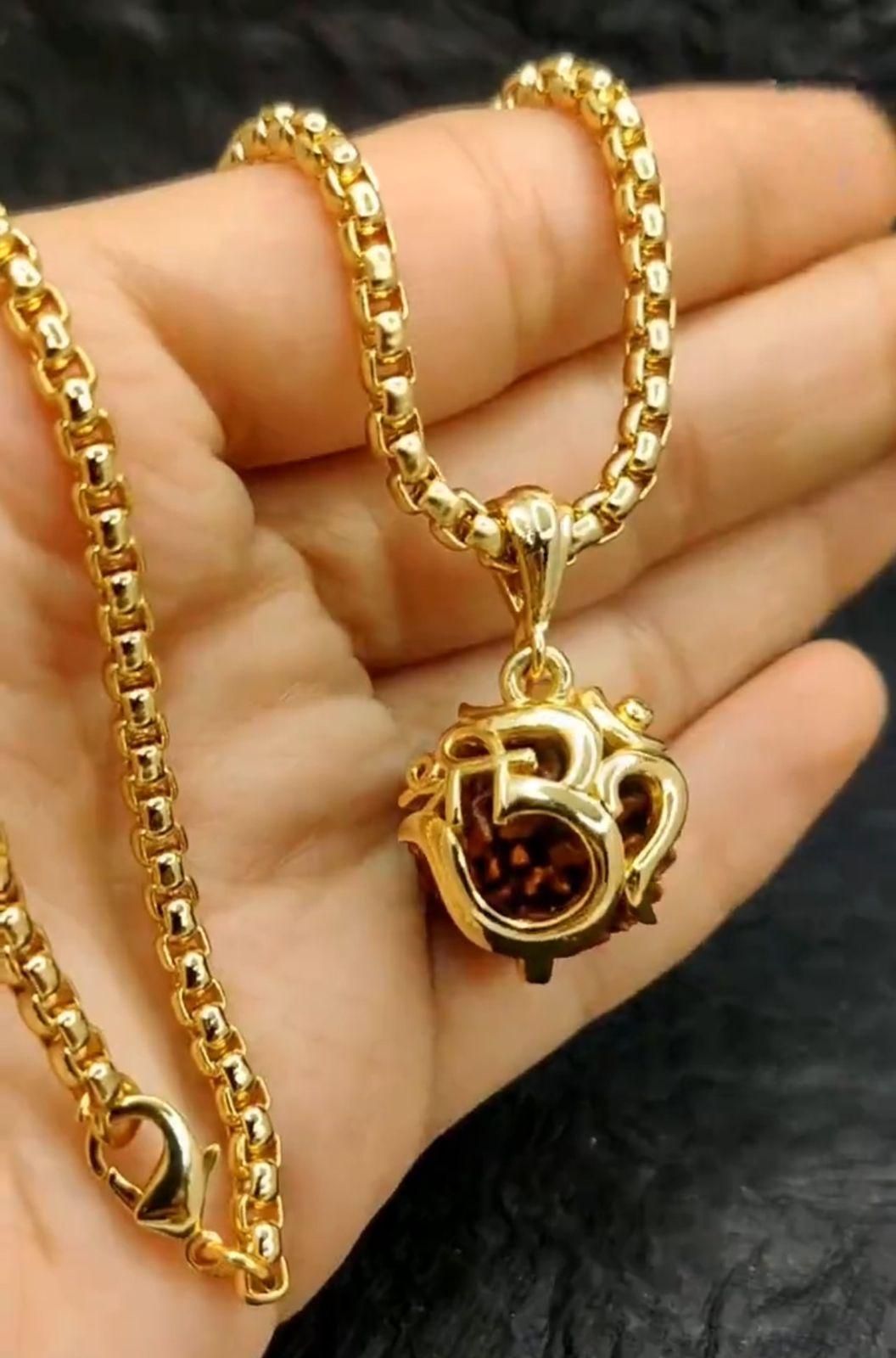 Om Rudraksha Pendant with Chain – Divine Symbol, Bold Style