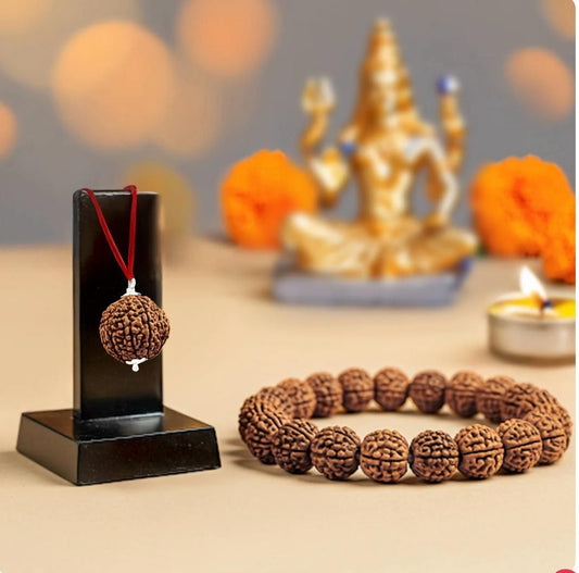 5 Mukhi Rudraksha Mala with 5 Mukhi Rudraksha Matching Bracelet