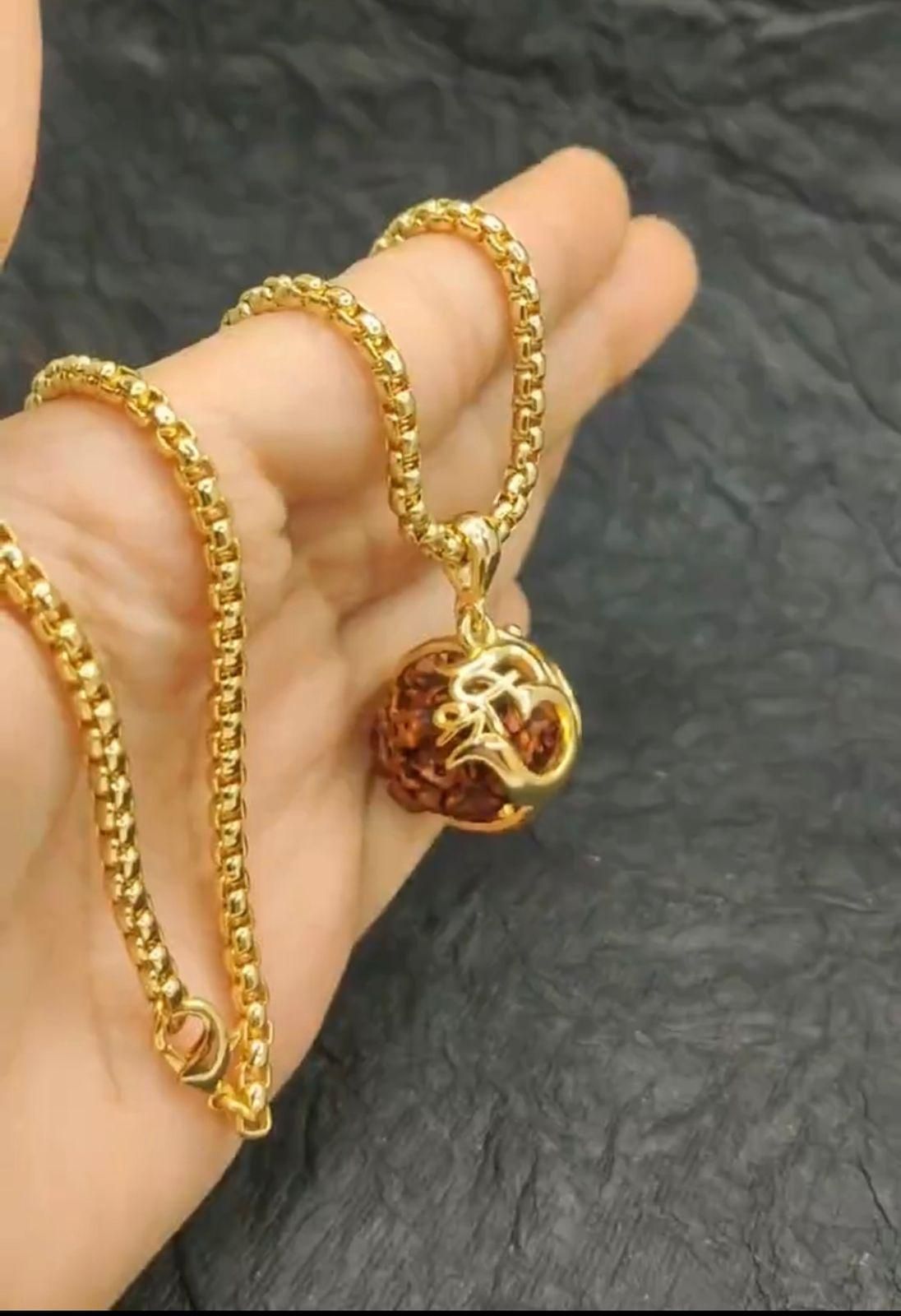 Om Rudraksha Pendant with Chain – Divine Symbol, Bold Style