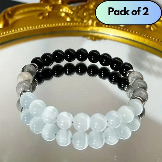 Elegant Women's Protection Bracelet – Moonstone &amp; Hematite (Pack of 2)