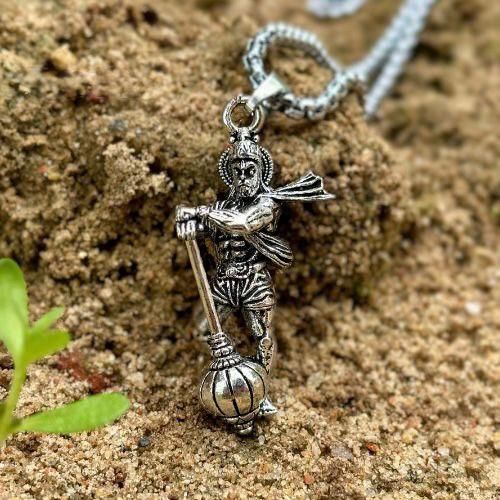 Lord Hanuman Chain with Pendant – Oxidized Silver (Pack of 4)